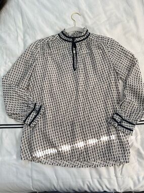J. Crew Cream Blouse with Black Geometric Print